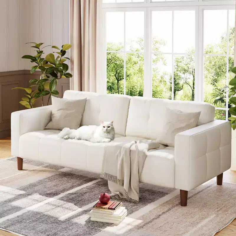 Canapé 3 places moderne 83 en similicuir avec coussin à ressorts, canapé de salon avec sièges profonds et 2 coussins de dossier amovibles