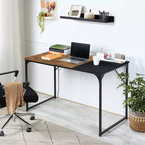 urnitureR 47.2 Home Office Table Simple Computer Desk Laptop PC Writing Sturdy Metal Frames for Study Room, Brown&Black
