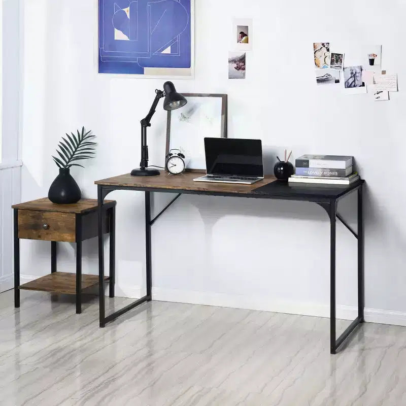 47.2 Table de bureau à domicile simple, bureau d'ordinateur portable, cadres métalliques robustes pour salle d'étude, marron et noir