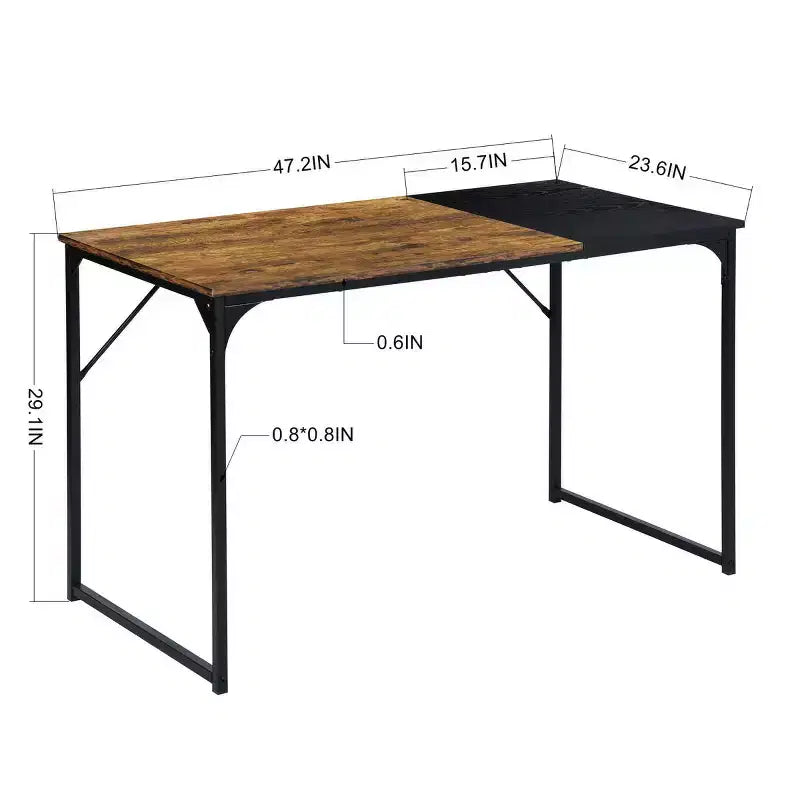 47.2 Table de bureau à domicile simple, bureau d'ordinateur portable, cadres métalliques robustes pour salle d'étude, marron et noir