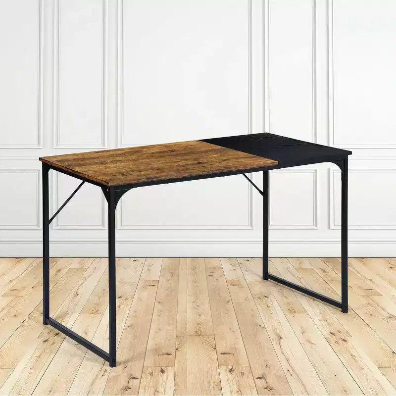 47.2 Table de bureau à domicile simple, bureau d'ordinateur portable, cadres métalliques robustes pour salle d'étude, marron et noir