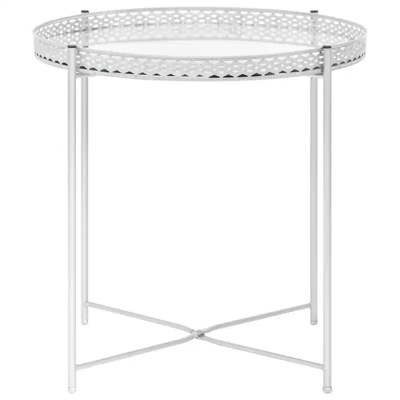 Table d'appoint en verre argenté, petite table d'appoint miroir en fil d'acier
