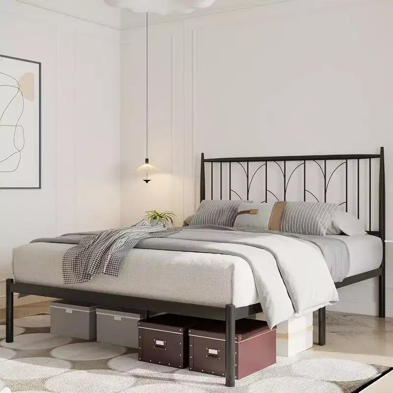 Full Size Metal Bed Frame - Heavy Duty Platform Bed Frame with Storage, Steel Supports, No Box Spring Required, Easy Assembly, No Noise, Black