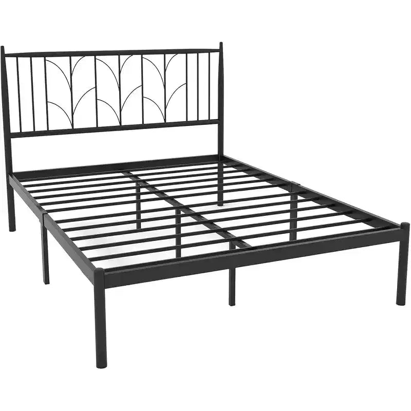 Cadre de lit en métal pleine grandeur – Cadre de lit plateforme robuste avec rangement, supports en acier, sommier tapissier non requis, montage facile, sans bruit, noir