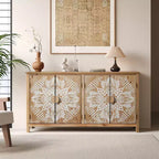 GDFStudio Andre Farmhouse Fir Wood 60.00'' Storage Console Cabinet with 4 Doors
