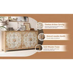 Console de rangement 60 po en bois de sapin de style rustique avec 4 portes