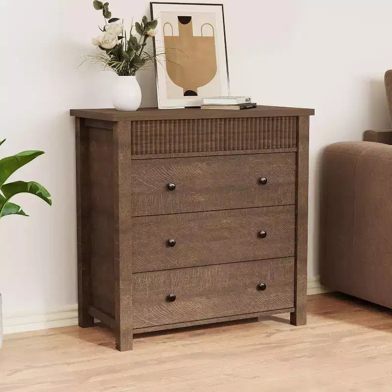 Commode et table de chevet à 3 tiroirs cannelés, commode en bois avec rangement pour chambre à coucher, salon, couloir ou entrée