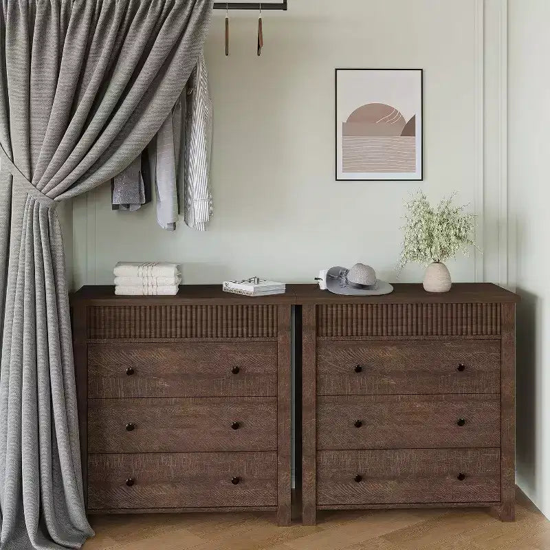 Commode et table de chevet à 3 tiroirs cannelés, commode en bois avec rangement pour chambre à coucher, salon, couloir ou entrée