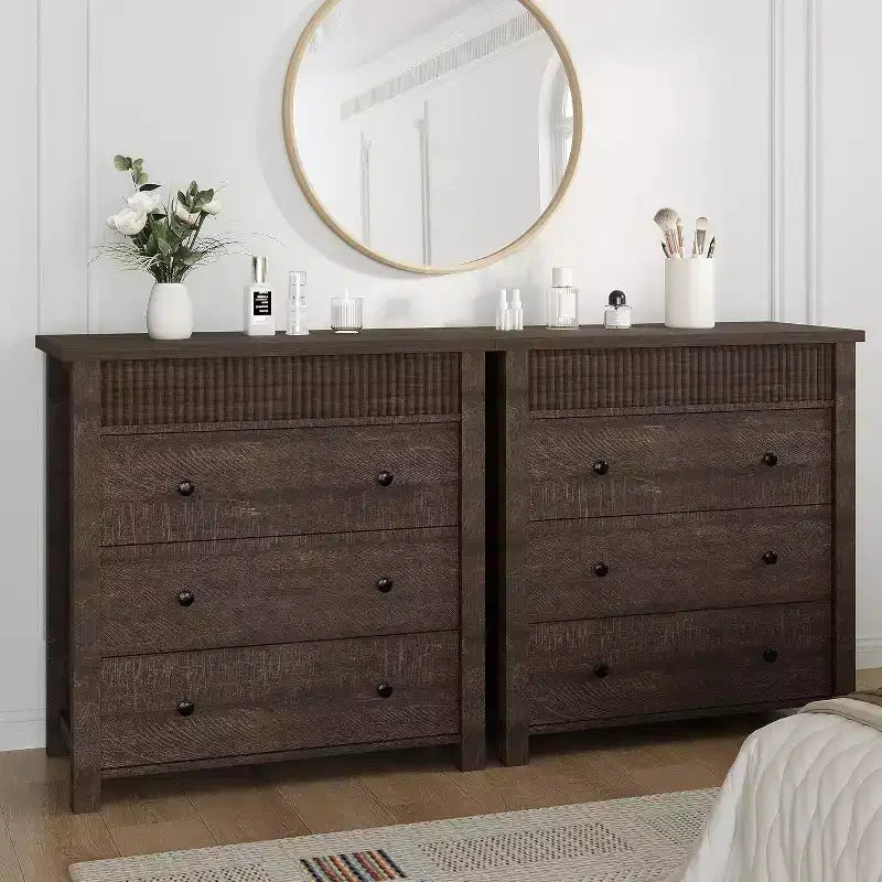 Commode et table de chevet à 3 tiroirs cannelés, commode en bois avec rangement pour chambre à coucher, salon, couloir ou entrée