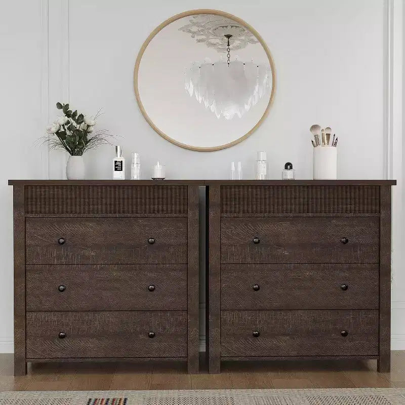 Commode et table de chevet à 3 tiroirs cannelés, commode en bois avec rangement pour chambre à coucher, salon, couloir ou entrée