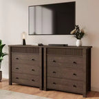 Commode et table de chevet à 3 tiroirs cannelés, commode en bois avec rangement pour chambre à coucher, salon, couloir ou entrée