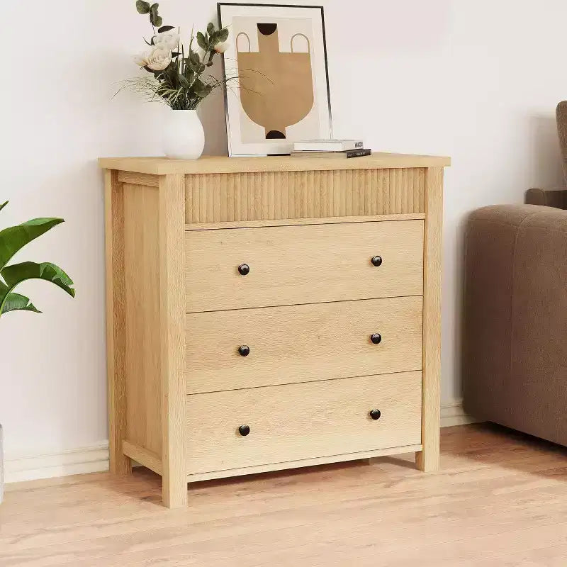 Commode et table de chevet à 3 tiroirs cannelés, commode en bois avec rangement pour chambre à coucher, salon, couloir ou entrée