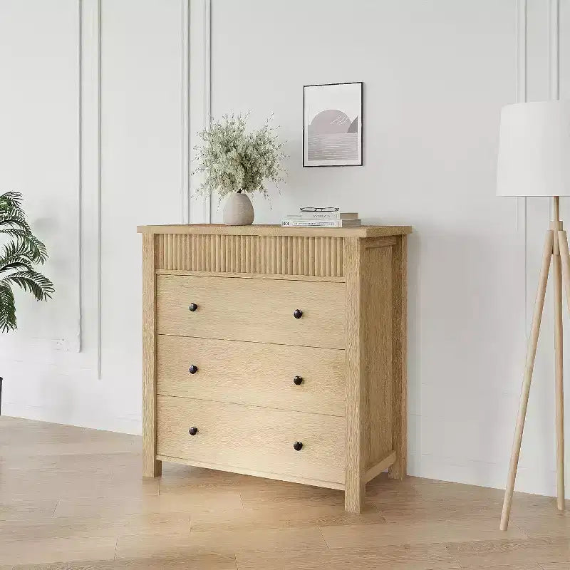 Commode et table de chevet à 3 tiroirs cannelés, commode en bois avec rangement pour chambre à coucher, salon, couloir ou entrée