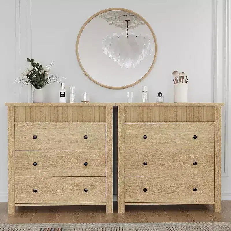 Commode et table de chevet à 3 tiroirs cannelés, commode en bois avec rangement pour chambre à coucher, salon, couloir ou entrée