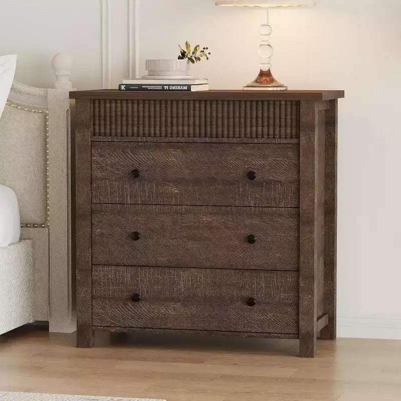 Commode et table de chevet à 3 tiroirs cannelés, commode en bois avec rangement pour chambre à coucher, salon, couloir ou entrée