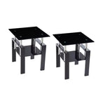 HomeRoots Set of Two Black Glass and Metal Square End Tables With Shelf