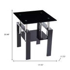 Ensemble de deux tables d'appoint carrées en verre noir et métal avec étagère