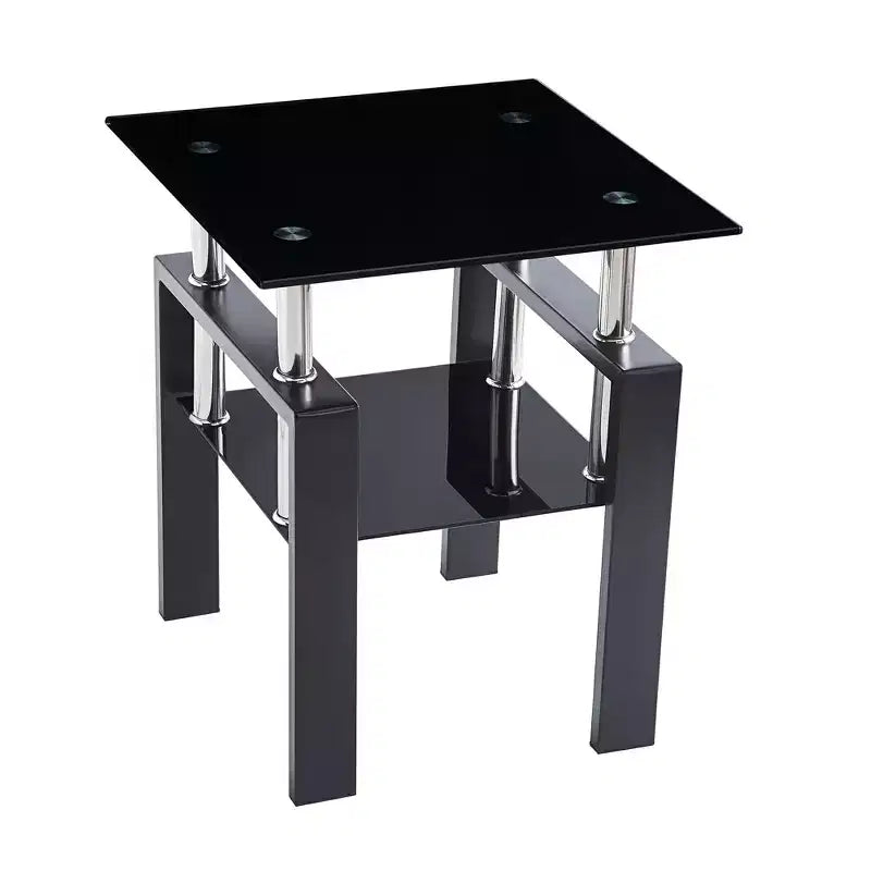 Ensemble de deux tables d'appoint carrées en verre noir et métal avec étagère