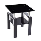 Ensemble de deux tables d'appoint carrées en verre noir et métal avec étagère