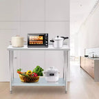 Table en acier inoxydable 48x24, table de préparation commerciale en métal robuste avec étagères de rangement et panneau arrière pour cuisines de restaurant, maisons, hôtels, préparation d'aliments