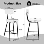 Lot de 4 tabourets de bar, tabourets de comptoir rembourrés avec assise ronde, chaises de bar sans accoudoirs avec dossier, repose-pieds et pieds en métal pour salle à manger