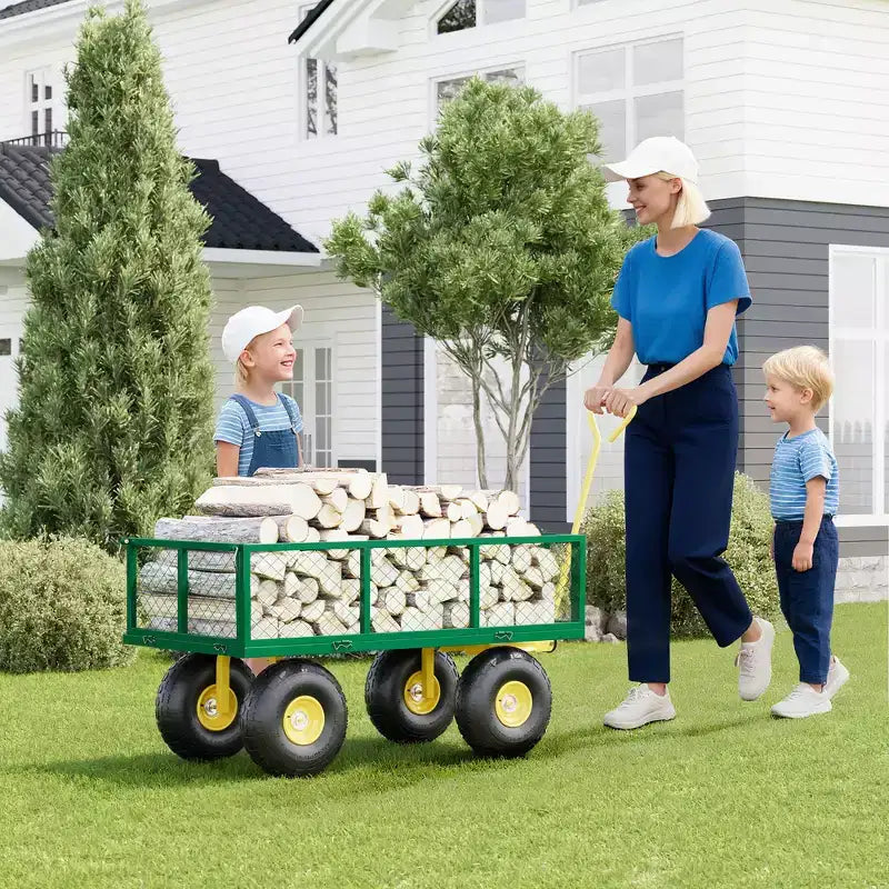 Chariot pliant robuste pour terrasse avec pneus tout-terrain de 10 po | Capacité de 227 kg, 4 côtés en maille amovibles, poignée pivotante à 180° pour cuisine et terrasse