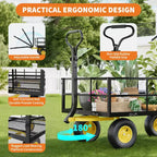 Chariot pliant robuste pour terrasse avec pneus tout-terrain de 10 po | Capacité de 227 kg, 4 côtés en maille amovibles, poignée pivotante à 180° pour cuisine et terrasse