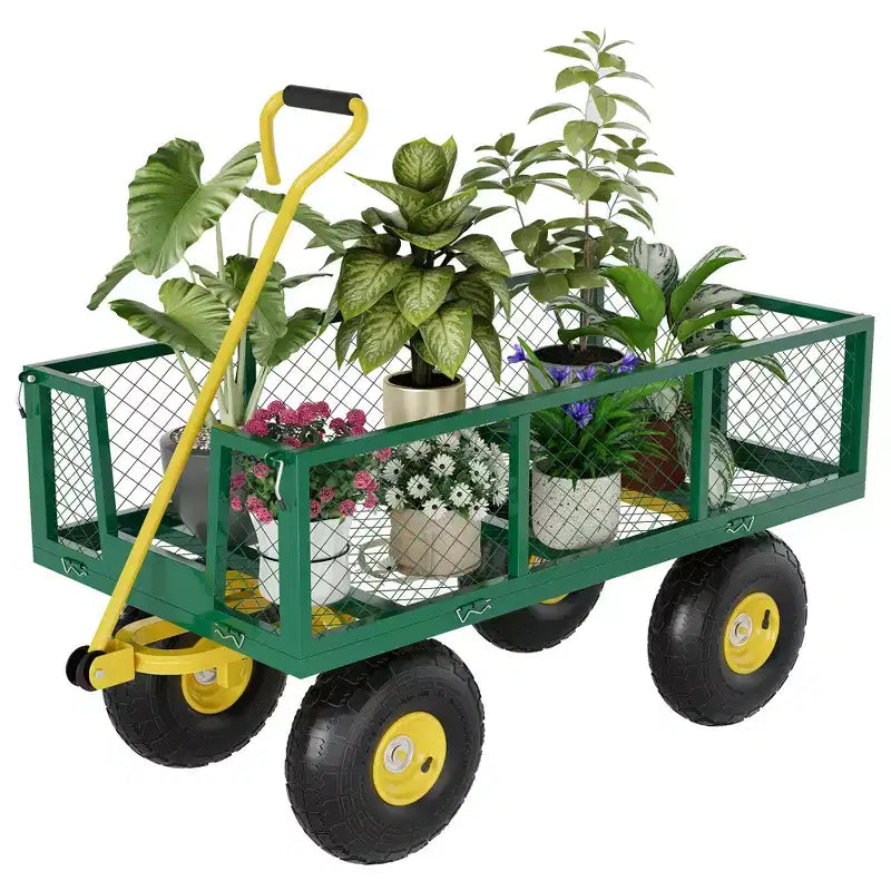 Chariot pliant robuste pour terrasse avec pneus tout-terrain de 10 po | Capacité de 227 kg, 4 côtés en maille amovibles, poignée pivotante à 180° pour cuisine et terrasse