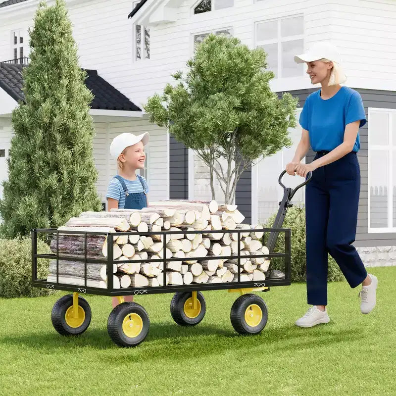 Chariot pliant robuste pour terrasse avec pneus tout-terrain de 10 po | Capacité de 227 kg, 4 côtés en maille amovibles, poignée pivotante à 180° pour cuisine et terrasse