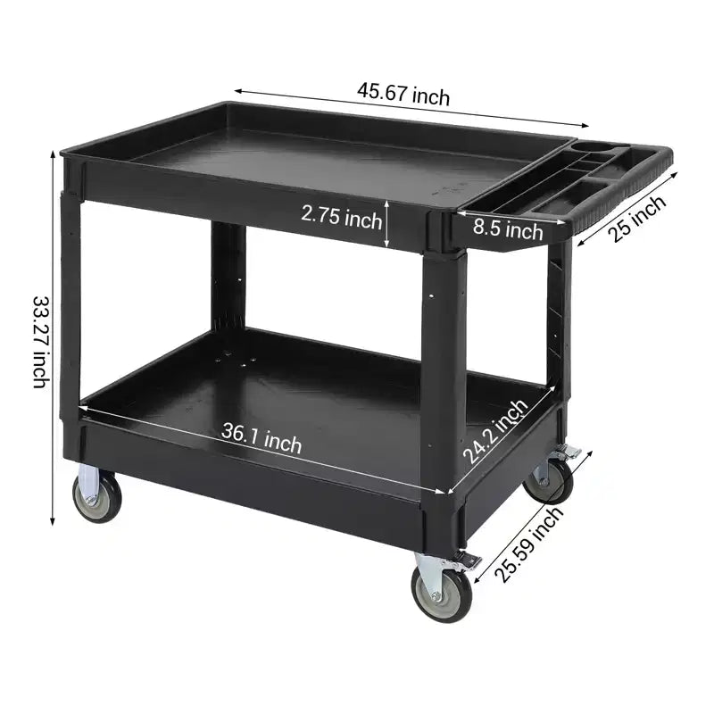 Chariot, Chariot de service polyvalent, Chariot utilitaire roulant en plastique à 2 niveaux avec roues pivotantes à 360°, Robuste de 227 kg pour la cuisine, l'entrepôt, le garage