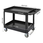 Chariot, Chariot de service polyvalent, Chariot utilitaire roulant en plastique à 2 niveaux avec roues pivotantes à 360°, Robuste de 227 kg pour la cuisine, l'entrepôt, le garage