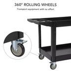Chariot, Chariot de service polyvalent, Chariot utilitaire roulant en plastique à 2 niveaux avec roues pivotantes à 360°, Robuste de 227 kg pour la cuisine, l'entrepôt, le garage