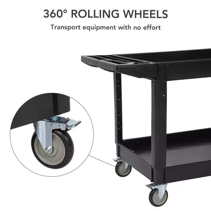 Chariot, Chariot de service polyvalent, Chariot utilitaire roulant en plastique à 2 niveaux avec roues pivotantes à 360°, Robuste de 227 kg pour la cuisine, l'entrepôt, le garage