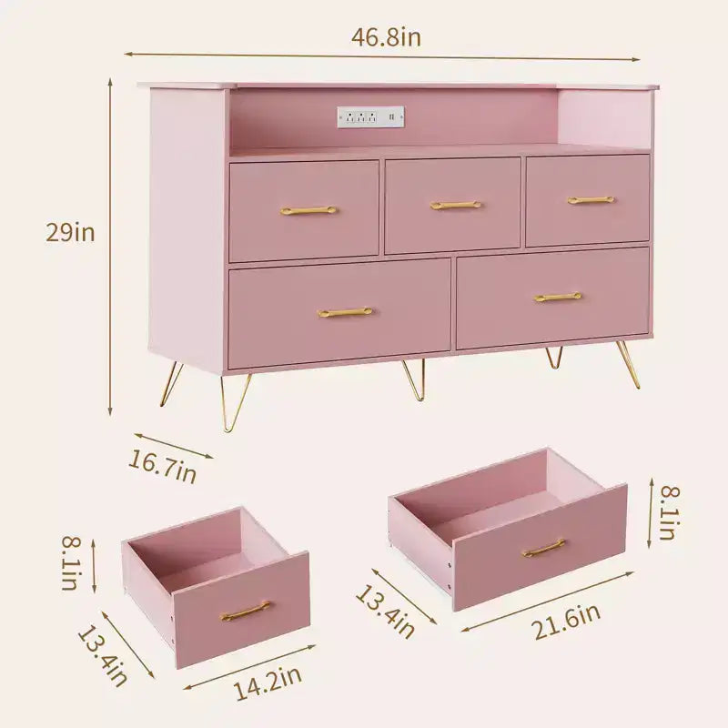 Commode en bois à 5 tiroirs avec étagère de présentation, armoire de rangement moderne pour chambre à coucher, salon, entrée