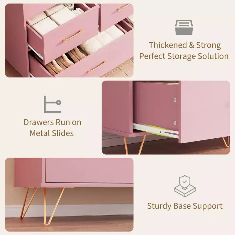 Commode en bois à 5 tiroirs avec étagère de présentation, armoire de rangement moderne pour chambre à coucher, salon, entrée