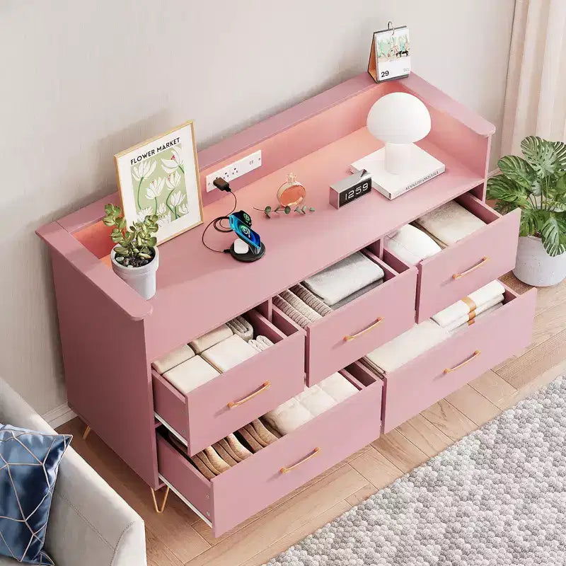 Commode en bois à 5 tiroirs avec étagère de présentation, armoire de rangement moderne pour chambre à coucher, salon, entrée