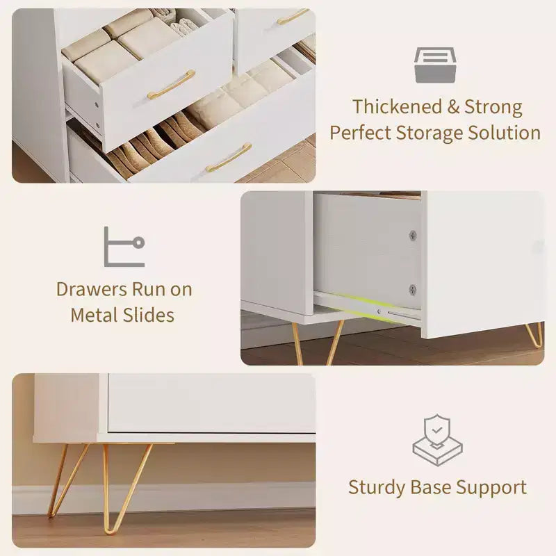 Commode en bois à 5 tiroirs avec étagère de présentation, armoire de rangement moderne pour chambre à coucher, salon, entrée