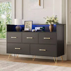 Commode en bois à 5 tiroirs avec étagère de présentation, armoire de rangement moderne pour chambre à coucher, salon, entrée