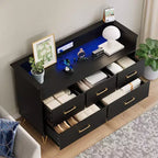 Commode en bois à 5 tiroirs avec étagère de présentation, armoire de rangement moderne pour chambre à coucher, salon, entrée