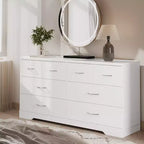 Grande commode à 8 tiroirs pour chambre à coucher, commode moderne de 140 cm de large, meuble TV avec poignées métalliques, organisateur de tiroirs en bois, blanc