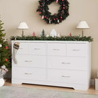 Grande commode à 8 tiroirs pour chambre à coucher, commode moderne de 140 cm de large, meuble TV avec poignées métalliques, organisateur de tiroirs en bois, blanc