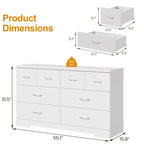 Grande commode à 8 tiroirs pour chambre à coucher, commode moderne de 140 cm de large, meuble TV avec poignées métalliques, organisateur de tiroirs en bois, blanc