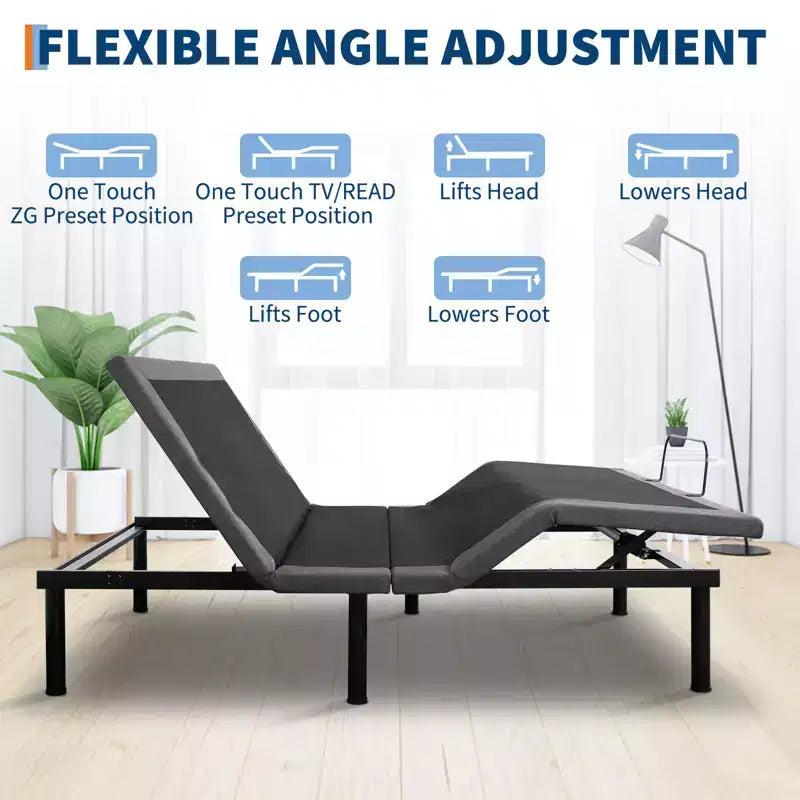 Cadre de lit réglable avec fonction de massage – Sommier électrique, Veilleuse LED sous le lit, Positions prédéfinies : Zéro gravité/Anti-ronflement/Mémoire