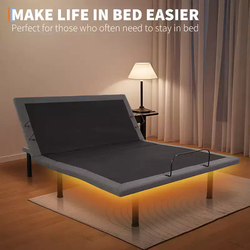 Cadre de lit réglable avec fonction de massage – Sommier électrique, Veilleuse LED sous le lit, Positions prédéfinies : Zéro gravité/Anti-ronflement/Mémoire