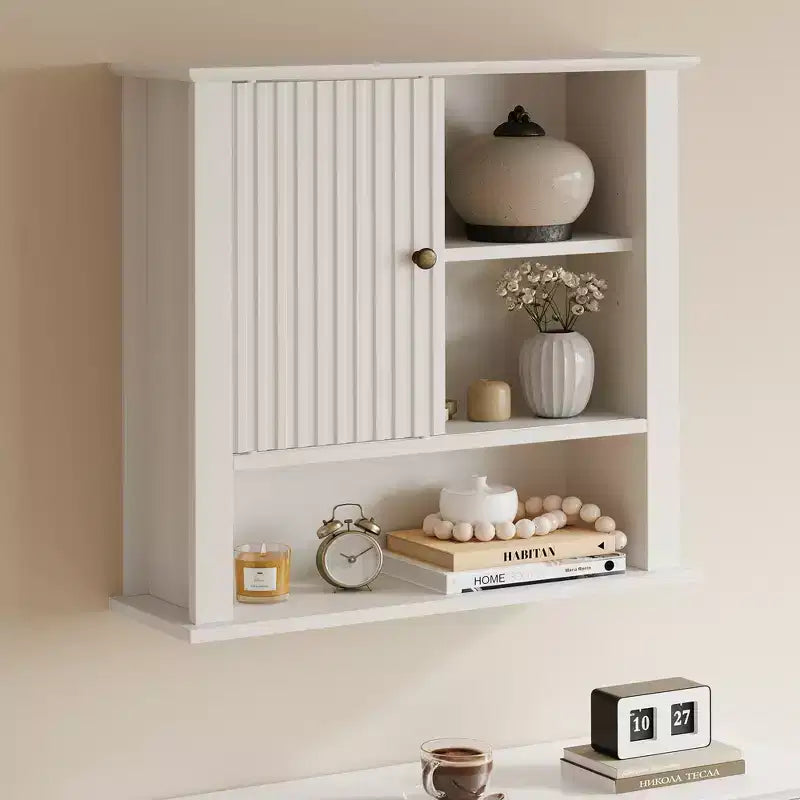 Heynemo Medicine Cabinet with Fluted Sliding Door, Bathroom Cabinet Wall Mounted with Adjustable Shelves, Over the Toilet Storage, TSCA & EPA, White