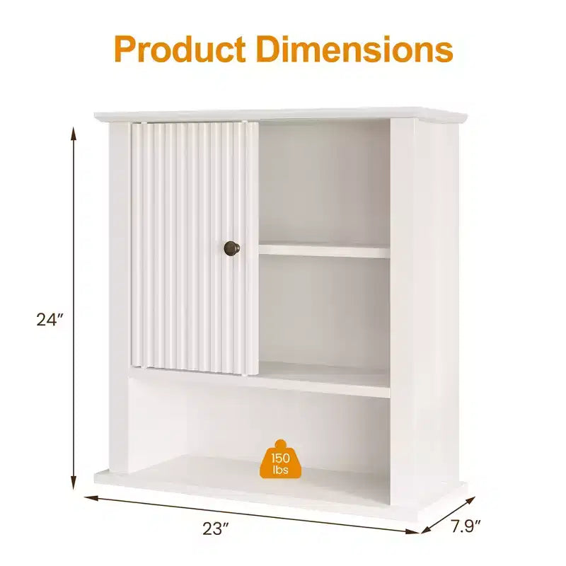 Armoire à pharmacie avec porte coulissante cannelée, armoire de salle de bain murale avec étagères réglables, rangement au-dessus des toilettes, conforme TSCA et EPA, blanc