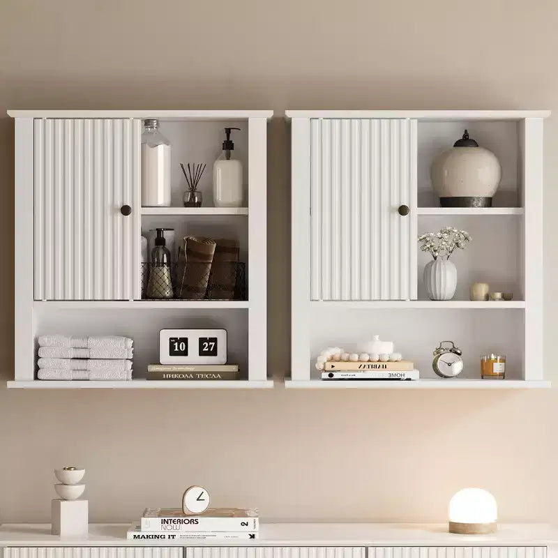 Armoire à pharmacie avec porte coulissante cannelée, armoire de salle de bain murale avec étagères réglables, rangement au-dessus des toilettes, conforme TSCA et EPA, blanc