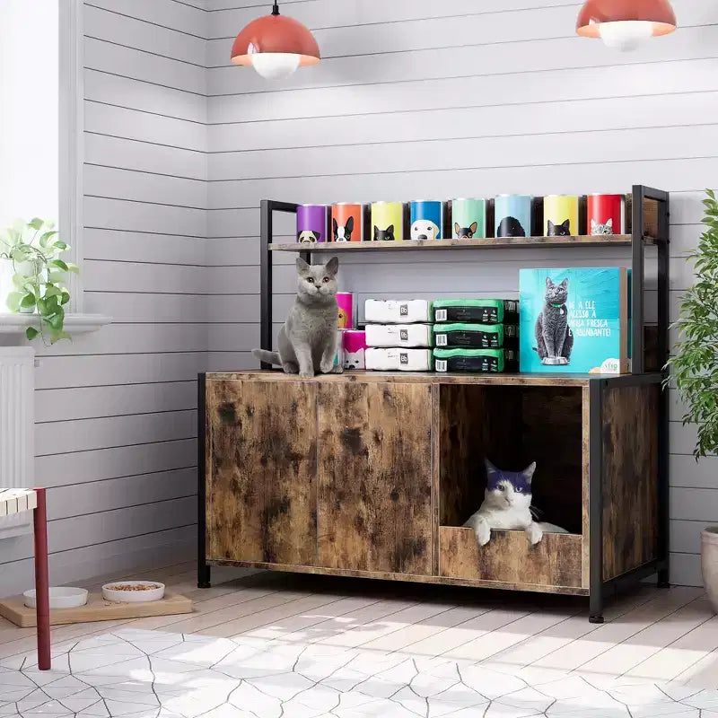 Meuble Cache-Litière pour Chat avec Griffoir et Rangement