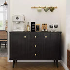 Buffet de 47 po avec tiroirs, meuble de rangement cannelé avec 2 portes et 3 tiroirs, pour entrée, cuisine, salon-