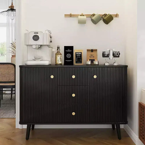 Buffet de 47 po avec tiroirs, meuble de rangement cannelé avec 2 portes et 3 tiroirs, pour entrée, cuisine, salon-